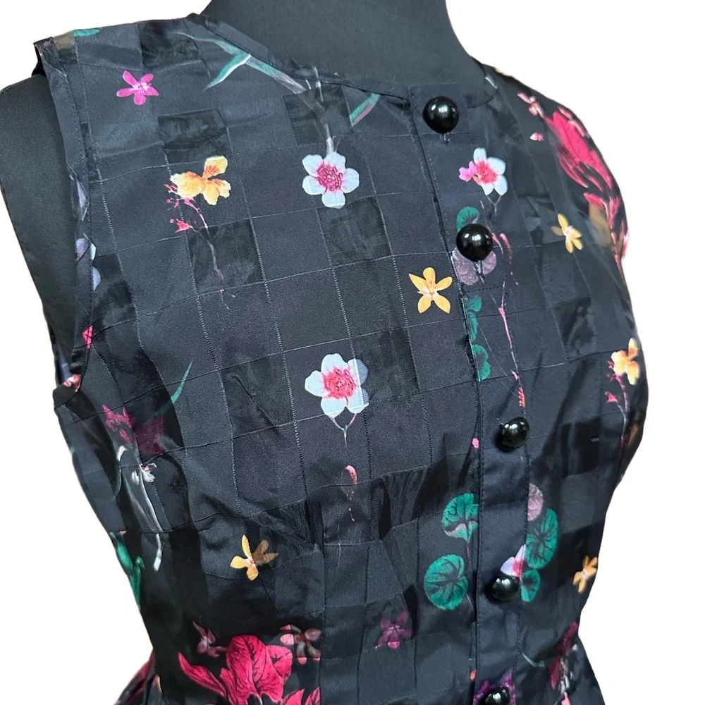 NWT Voodoo Vixen Dress Womens‎ Size Large Black Aline Floral Sleeveless Retro - Picture 3 of 15